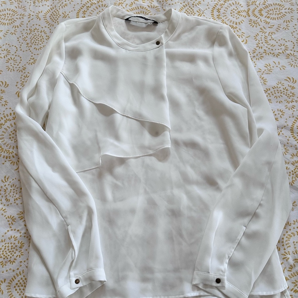 Zara white long sleeve blouse